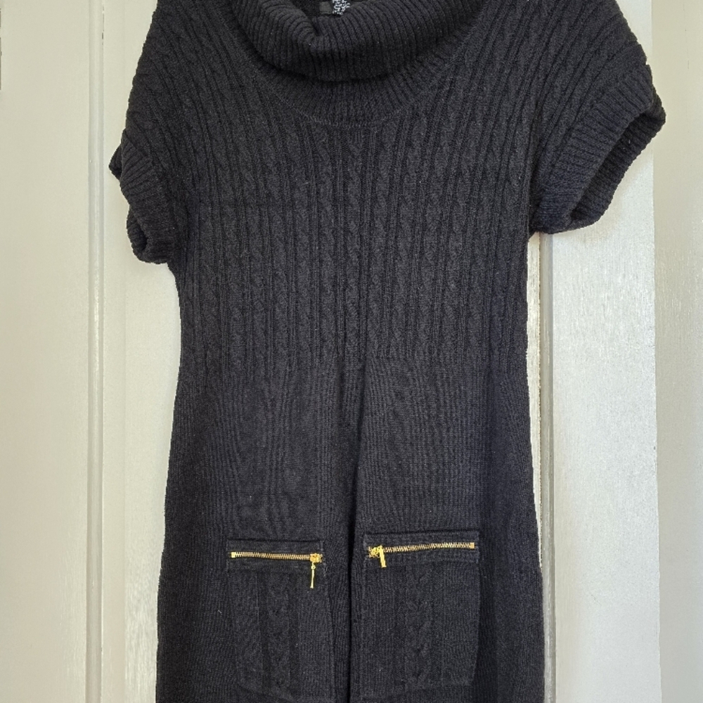 Black Ribbed Embellished Sweater Dress